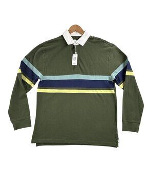 Simply Southern Outfitters Rugby Polo Shirt Mens Large Green Striped Long Sleeve